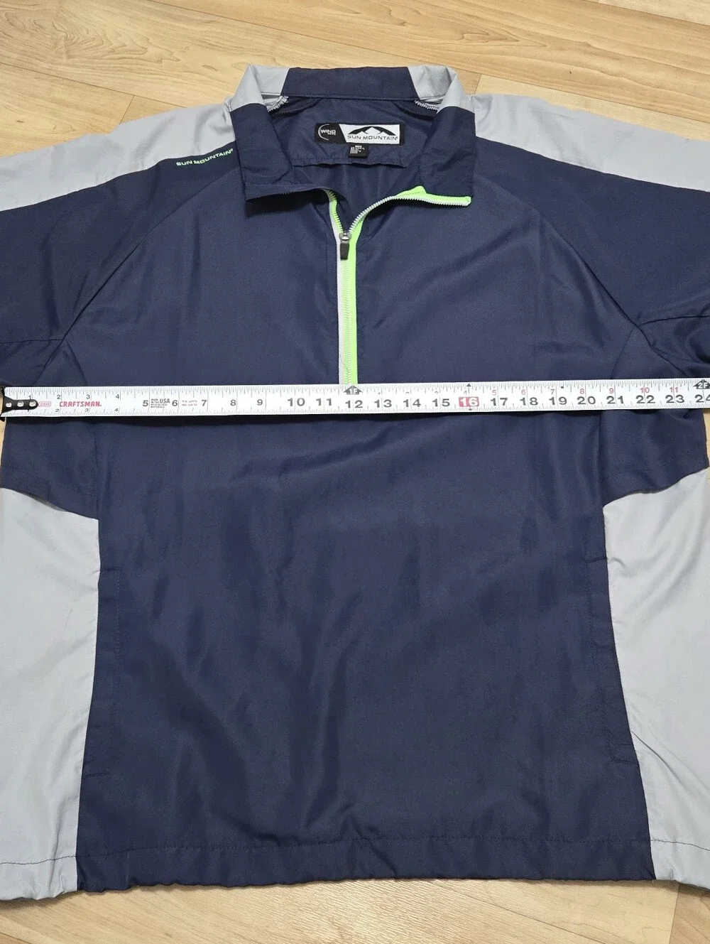 Sun Mountain Wind Wear Golf 1/4 Zip Windbreaker w/Pockets, Blue & Gray, Men's L